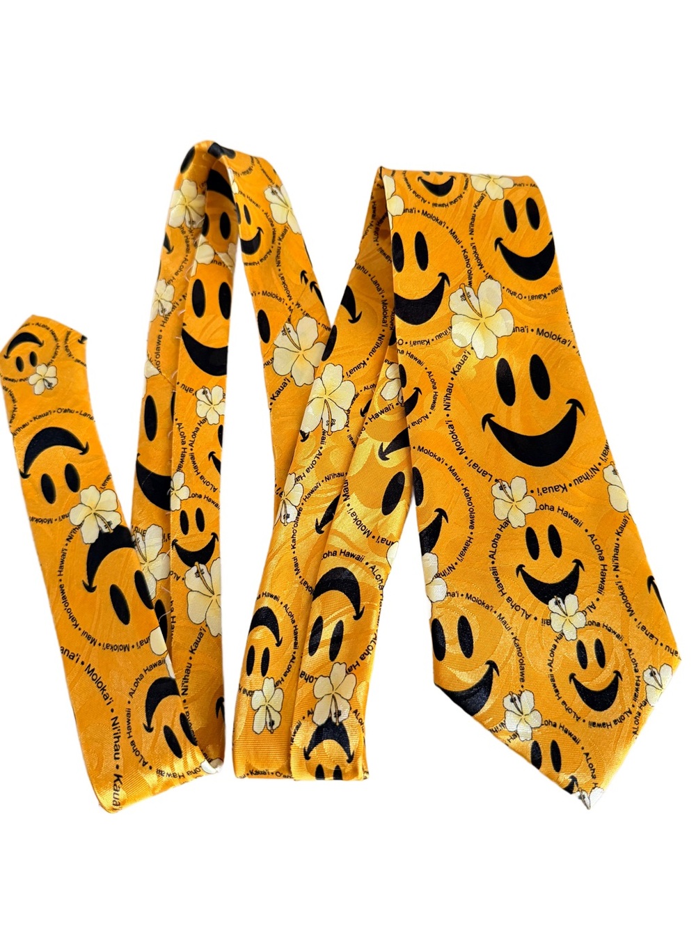 Vintage Tropical Hawaii Handmade Smiley Face Luau Novelty Tie Yellow